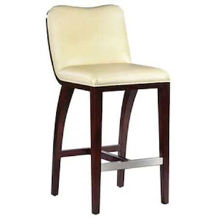 High End Bar Stool with Decorative, Exposed Wood Curve Back